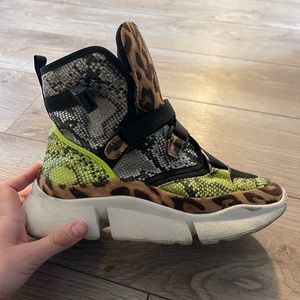 Mixed animal print high top sneakers